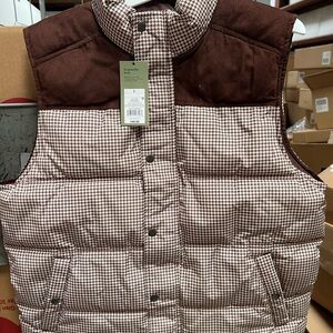 Men's Brown Houndstooth Puffer Vest - Quilted Sleeveless Jacket